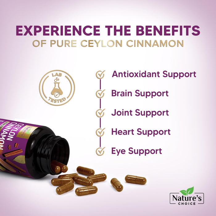 Ceylon Cinnamon Capsules 1800mg - Certified Organic Cinnamon, Bottled in USA, & Pure Extra Strength Ceylon Cinnamon Supplement, Antioxidant Pills, Non-GMO & Gluten Free, Sugar Free - 120 Capsules