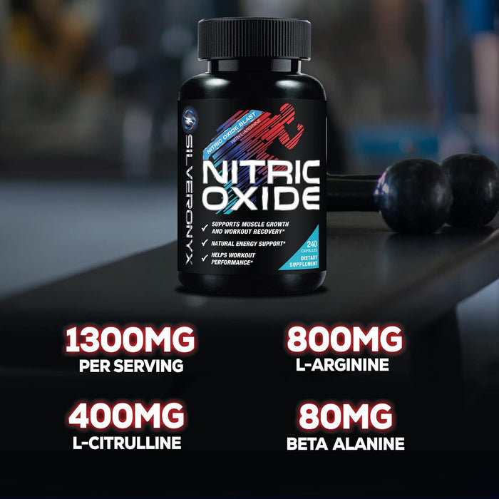 Extra Strength Nitric Oxide Booster - 3X Strength L-Arginine, Citrulline, & Beta Alanine - Premium Nitric Booster Natural Energy, Muscle & Heart Support, Bottled in USA for Men & Women - 240 Capsules