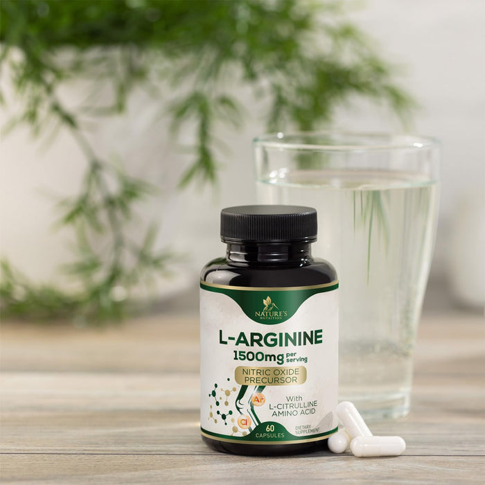 L-Arginine Supplement 1000mg with L-Citrulline - Heart Health Support - Muscle Supporting Nitric Oxide Precursor Booster for Extra Strength - Non-GMO Amino Acid Energy Blend For Men - 60 Capsules