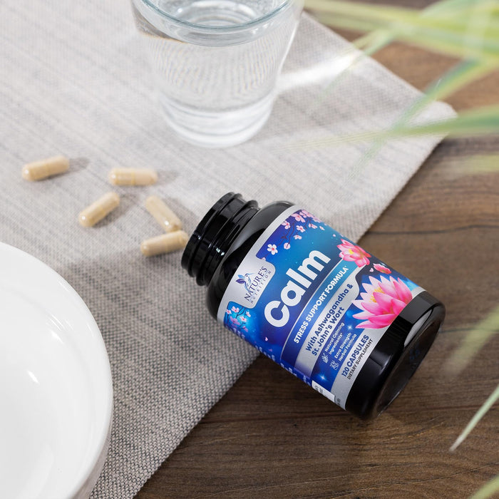 Natural Calm, Unwind & Relax Support with Ashwagandha, GABA, Magnesium, 5-HTP, L-Theanine & B Vitamins, Natural Focus, Energy & Immune Support - Nature's Non-GMO, Vegan, Gluten Free - 120 Capsules