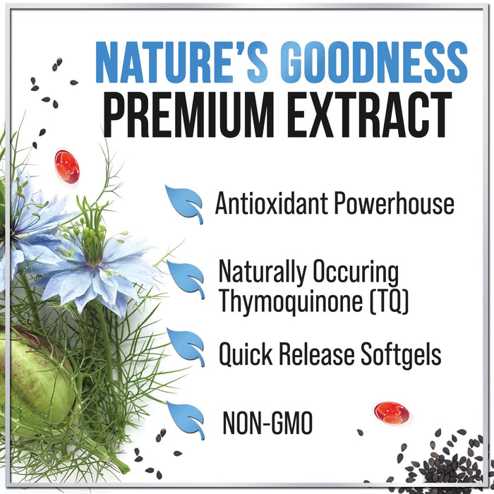 Black Seed Oil Softgels 1000mg - Premium Nigella Sativa Blackseed, Pure Natural Black Cumin Seed Oil & Antioxidant for Skin & Immune Support - Non GMO, Bottled in USA Supplement - 60 Softgels