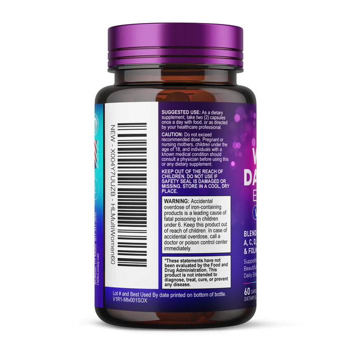 Women's Daily Multivitamin - Vitamins A, C, D, E, Biotin + Iron - 60 Capsules