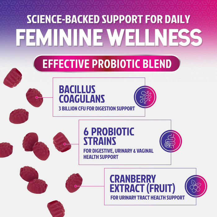Probiotics for Women Gummies with Cranberry - 6 Premium Strains for PH Balance, Digestive Health, Vaginal & Immune Support, 3 Billion CFU, Women's Probiotic Gummy for Feminine Health - 60 Gummies