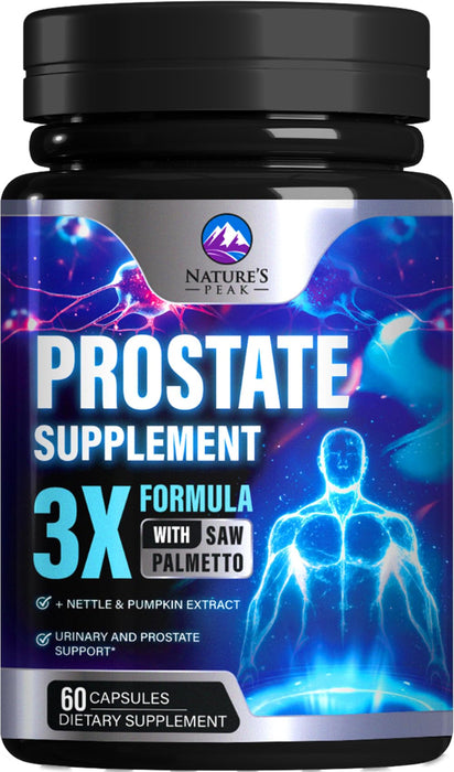 Prostate Health Supplements for Men - Support Complex 3x Formula with Saw Palmetto Blend Stinging Nettle Root & Pumpkin Seed Extract - Supports Bathroom Trips Prostate & Urinary Health - 60 Capsules