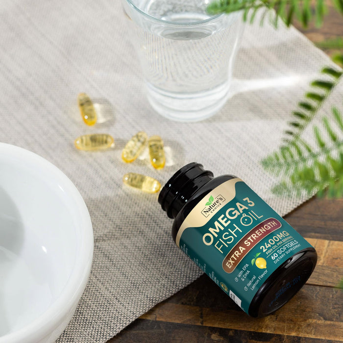 Omega 3 Fish Oil Supplement 2400 mg - Triple Strength EPA & DHA Fish Oil Omega 3, Essential Fatty Acids Supplement Softgels, Brain & Heart Health Support Supplements, Gluten Free Non-GMO, 60 Softgels