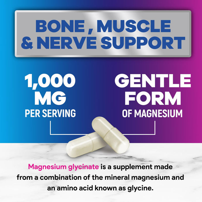 Magnesium Glycinate Supplement Pure 1000 mg Chelated for Max Absorption - Supports Bone, Muscle, Nerve & Heart Health, Sleep Support - Best Magnesium Pills for Whole Body Support - 60 Capsules