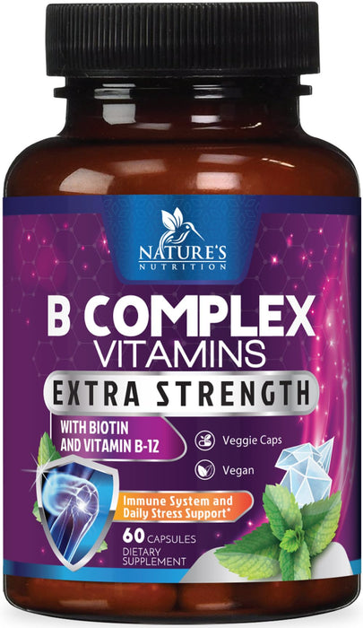 B Complex Vitamins Capsules with Vitamin B6 B12 B100 C Biotin Folate & Folic Acid – 60 Capsules