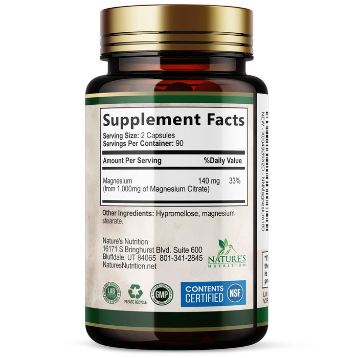 Magnesium (Citrate Oxide) 1000mg for Absorption – 180 Capsules