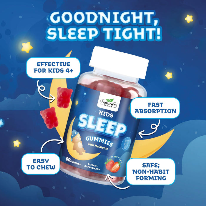 Kids Sleep Gummies 2mg - Children's Sleep Gummy with Melatonin, Non-Habit Forming, Works with Natural Sleep Cycle, Supports Peaceful, Restful Sleep, Calm & Drug-Free, Natural Berry Flavor, 60 Gummies
