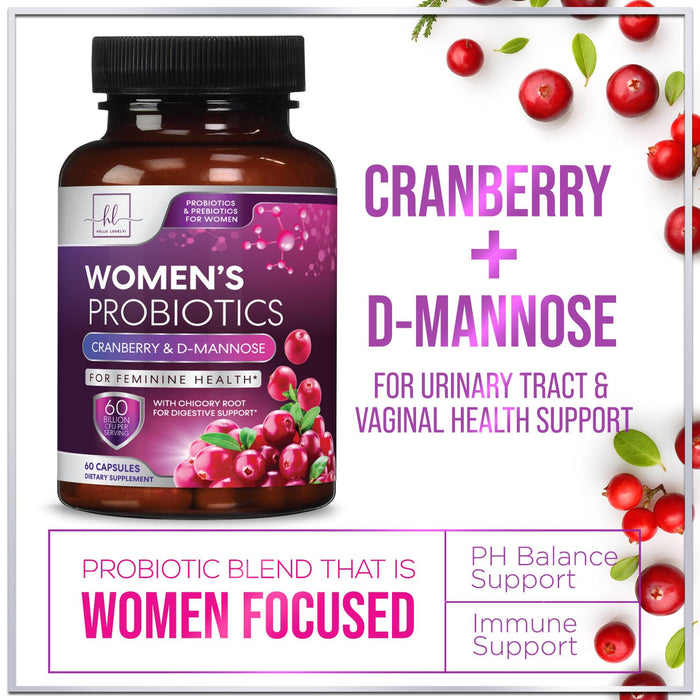 Probiotics for Women - 60 Billion CFU & 16 Strains for pH Balance, Vaginal & Digestive Support, Women's Probiotic with Cranberry for Gut Health, Urinary & Immune Support, Shelf Stable - 60 Capsules