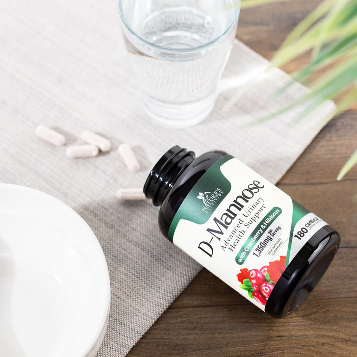 D-Mannose Supplement 1,350 mg with Cranberry & Hibiscus - Effective Fast-Acting, Flush the Impurities for Natural Bladder, Urinary Tract Health Support, for Women and Men, Non-GMO, Vegan, 180 Capsules