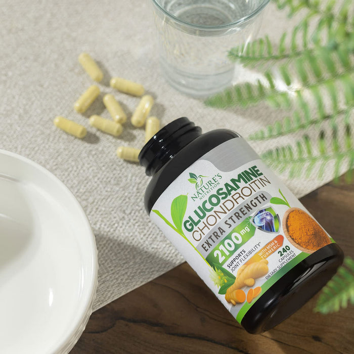 Glucosamine Chondroitin MSM 2100mg Complex - Joint Support Supplement for Joint Mobility & Comfort For Men and Women with Turmeric & Boswellia, Triple Strength Glucosamine Supplements - 240 Capsules