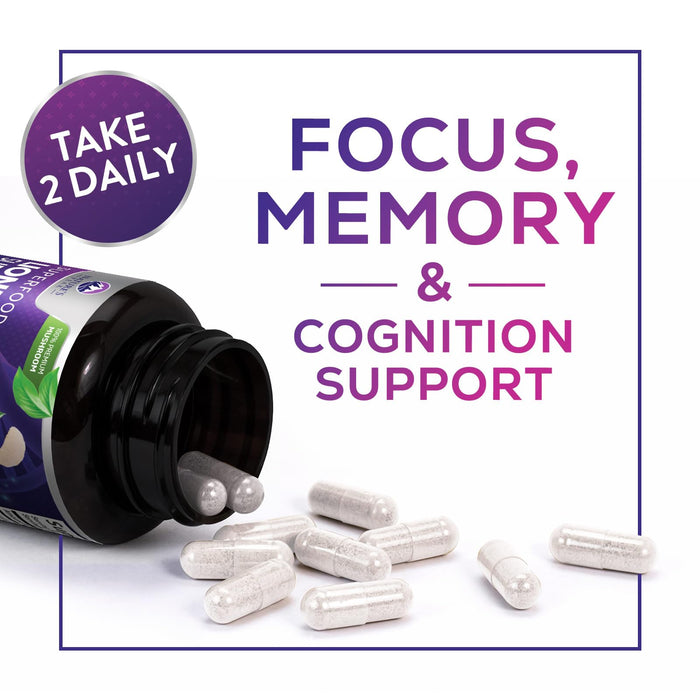 Lions Mane Mushroom Capsules 10,000mg - Lion’s Mane Supplement Capsules for Memory and Focus Support, Brain, Immune Health Support, Vegan, Bottled in USA, Lions Mane Mushroom Powder Extract, 60 Count