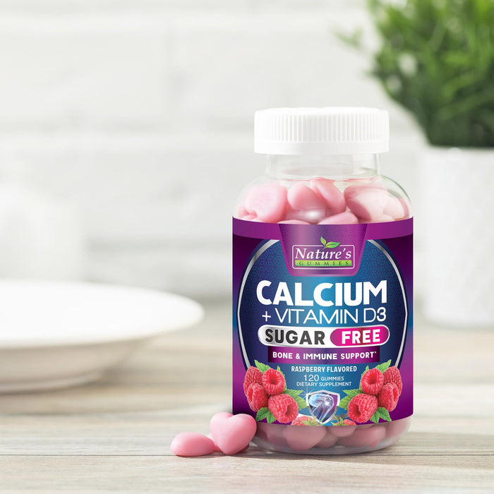 Sugar Free Chewable Calcium Gummy Vitamins - Plus 400 IU Vitamin D3 for Bone, Teeth, & Immune Health Support - Calcium Supplements for Women & Men Daily, Non-GMO, Berry Flavored - 120 Gummies