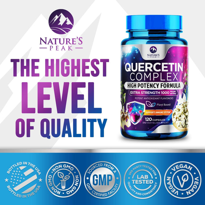 Quercetin Capsules 1000mg, with Ultra Strength Complex - Health Antioxidant Supplements for Respiratory, Heart and Immune Support - Vegan Third Party Tested, Non-GMO, Gluten Free - 120 Veggie Capsules