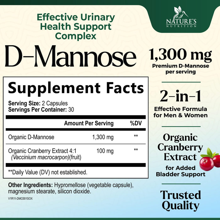 D-Mannose 1,350 mg with Cranberry & Hibiscus – 60 Capsules