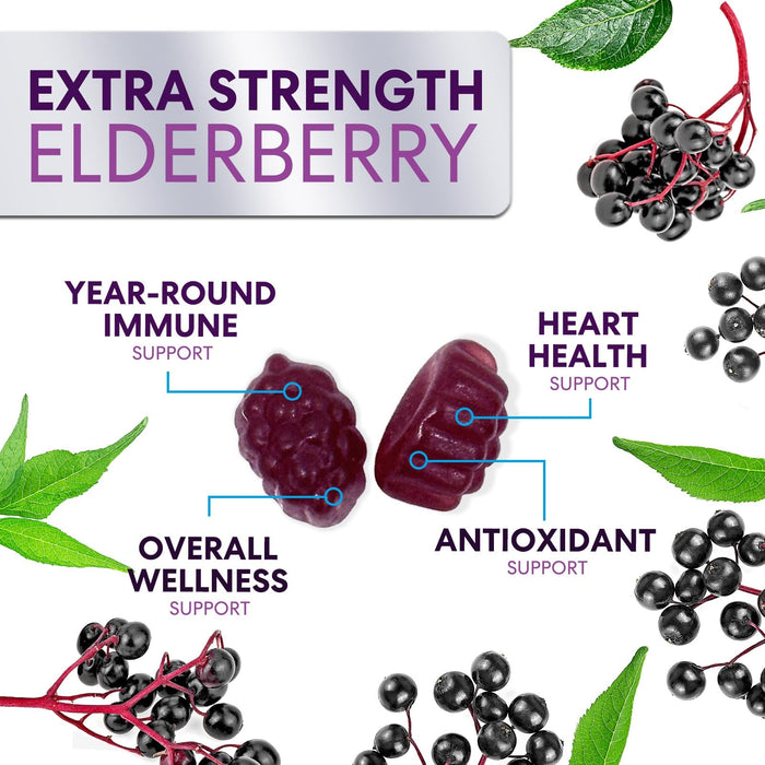 Sambucus Elderberry Immune Support Gummies for Kids & Adults, Elderberry Extract Gummy with Vitamins with Vitamin C, D3, Zinc, Immune Health Support Gummy Supplement, Black Elder Berry - 60 Gummies