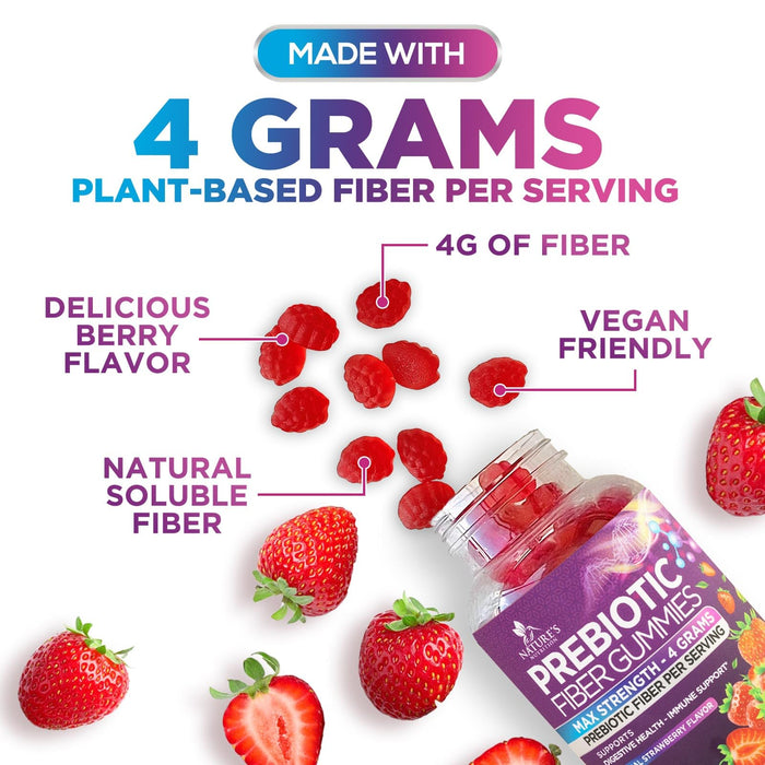 Fiber Gummies for Adults, Daily 4g Gummy Fiber Supplement, Prebiotic Gummy Digestive Health Support - Plant Based Soluble Fiber Chews, Prebiotics Supports Regularity & Digestion Non-GMO - 120 Gummies