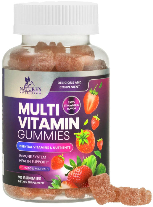 Multivitamin Gummies for Adults, Daily Gummy Vitamins & Minerals for Women & Men, Immune Support Gummy Multivitamins Supplement, Adult Multi VIT Vitamin with Vitamins A, C, D, B12, Zinc - 90 Gummies