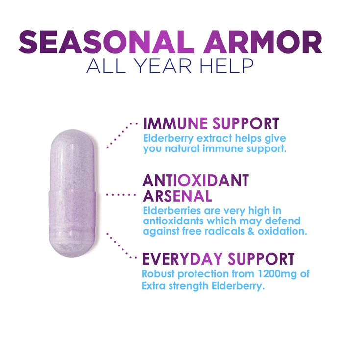 Elderberry Immune Support 1200mg Extract Capsules - Daily Immune Support for Adults with Concentrated Sambucus Black Elderberry Antioxidant - Gluten Free Vitamin, Non-GMO Supplement - 120 Capsules