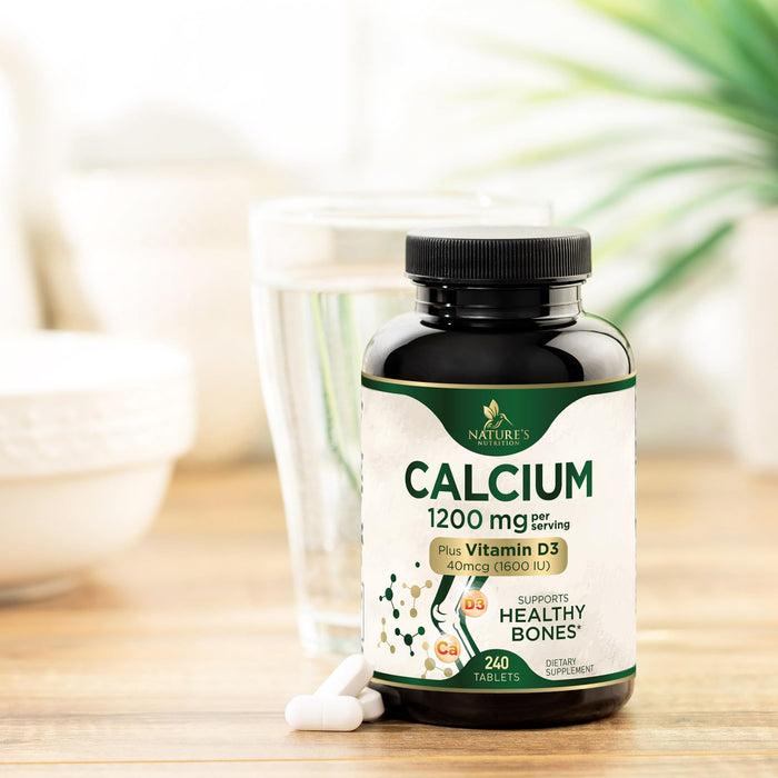 Calcium 1200 mg with Vitamin D3, Calcium Supplement Vitamins, Supports Bone Strength, Teeth & Immune System, Calcium Supplements for Women & Men, Nature's Absorbable Calcium Carbonate - 240 Tablets