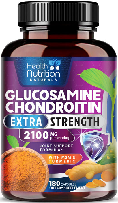 Glucosamine Chondroitin MSM 2100mg Complex - Joint Health Supplement with Turmeric & Boswellia - Quercetin for Cartilage, Flexibility & Mobility - Triple Strength Glucosamine Sulfate - 180 Capsules