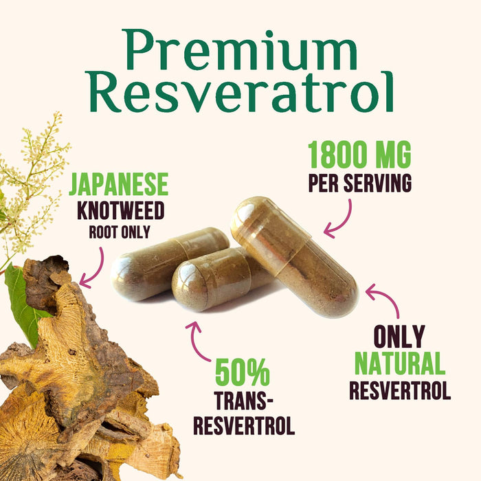 Resveratrol Supplement 1800mg - Extra Strength Antioxidants for Healthy Aging & Immune Support - Heart Health & Cellular Energy Support - Non-GMO, Bioavailable Trans-Resveratrol - 60 Vegan Capsules