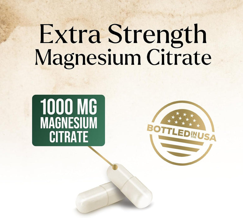 Magnesium Citrate 1000mg - High Absorption Magnesium Supplement Supports Muscle, Bone, Nerve & Heart Health - Extra Strength Magnesio Complex Pills - Non-GMO, Premium Energy Formula - 60 Capsules