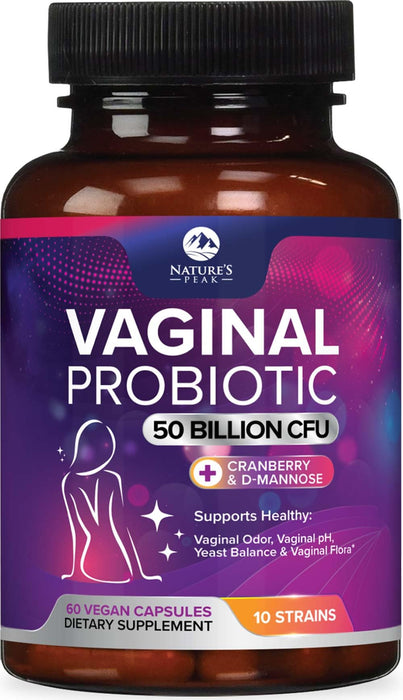 Vaginal Probiotics for Women pH Balance with Prebiotics, 50 Billion CFU, 10 Probiotic Strains, Cranberry, D-Mannose & XOS - Healthy Vaginal Odor & Flora, UT & Feminine Digestive Health - 60 Capsules