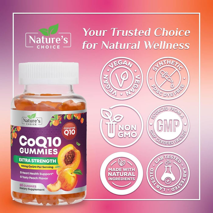 CoQ10 100mg Gummies - 3X Better Absorption, Antioxidant for Heart Health Support & Energy Production, Ultra Coenzyme Q10 Vitamins, Co q 10 Supplement, Dietary Supplement, Non-GMO - 60 CoQ10 Gummies