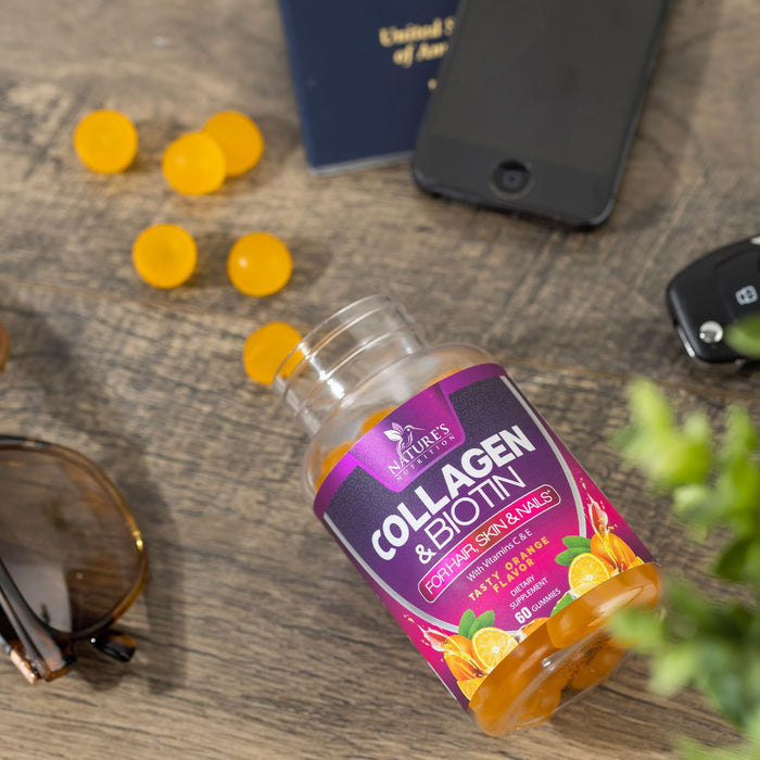 Collagen Gummies with 2500mcg Biotin, Vitamin C & Zinc - Hydrolyzed Collagen Peptide Type 1 & 3 Supplement - Advanced Hair, Skin & Nail Growth Support for Women & Men, Gluten Free, Non-GMO - 60 Count