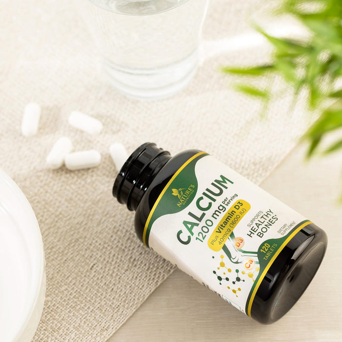 Calcium 1200 mg with Vitamin D3, Calcium Supplement Vitamins, Supports Bone Strength, Teeth & Immune System, Calcium Supplements for Women & Men, Nature's Absorbable Calcium Carbonate - 120 Tablets