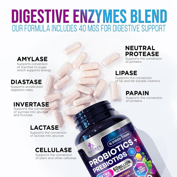 Probiotics for Women & Men 60 Billion CFU - 10 Strains with Lactobacillus, Digestive Gut Health Probiotics & Immune Support Supplement, Supports Occasional Constipation, Gas & Bloating - 120 Capsules