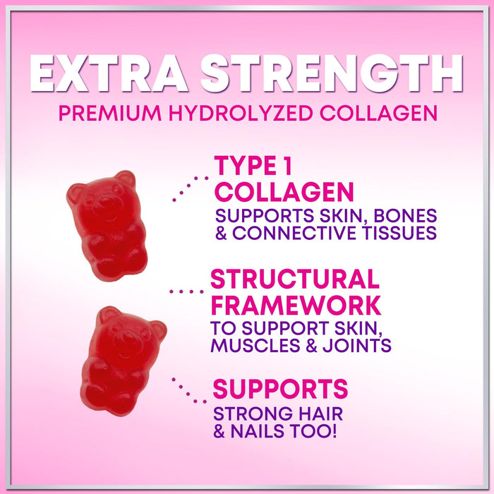 Collagen Gummies for Women - Extra Strength Collagen Peptides Gummy with Vitamin C, Zinc and Biotin, Hydrolyzed Protein Peptides Supplement for Hair, Nail & Healthy Skin Support, Non-GMO - 60 Gummies