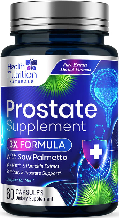 Prostate Health Supplements for Men - Potent 3X Formula with Saw Palmetto, Stinging Nettle, Pumpkin Seed Extract, Bottled in USA, Prostate Supplement for Urinary Support, Vegan, Non-GMO, 60 Capsules