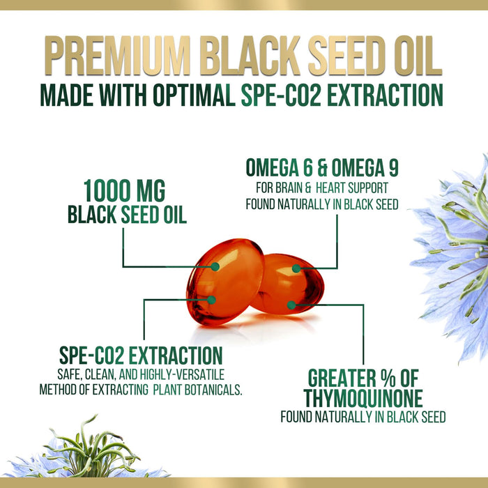 Black Seed Oil Softgels 1000mg - Premium Nigella Sativa Blackseed, Pure Natural Black Cumin Seed Oil & Antioxidant for Skin & Immune Support - Non GMO, Bottled in USA Supplement - 180 Softgels