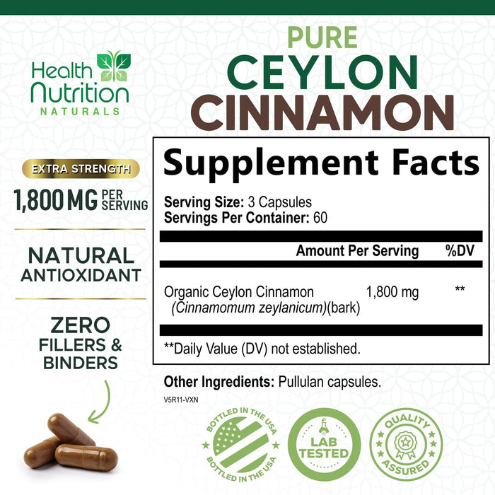 Ceylon Cinnamon Capsules 1800mg – 180 Capsules