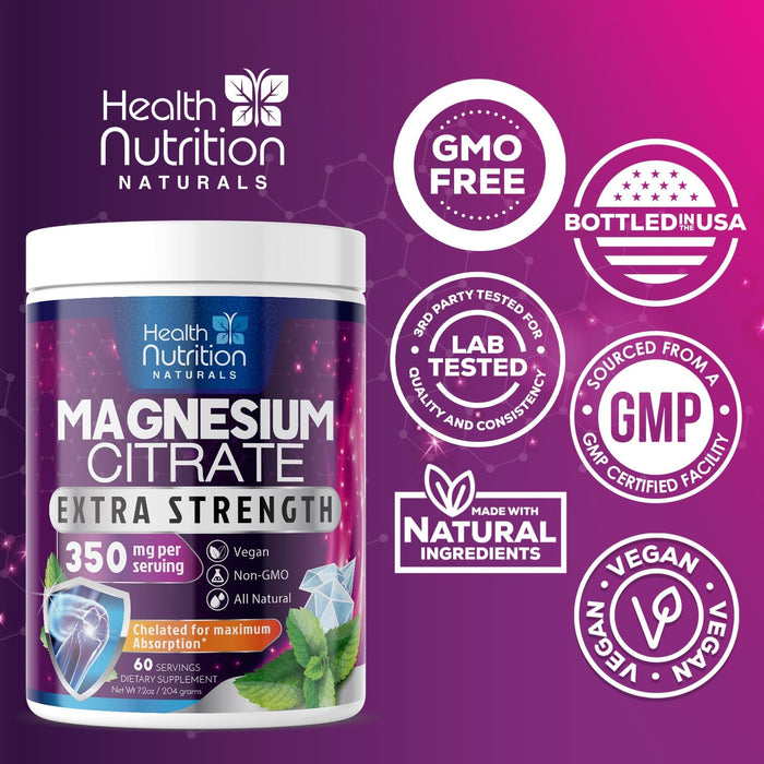Magnesium Powder Supplement - Magnesium Citrate Powder Drink Mix Unflavored - Mag Citrate & Aquamin Supplements for Bone, Heart & Muscle Support, Sugar Free, Gluten Free, Vegan - 60 Servings