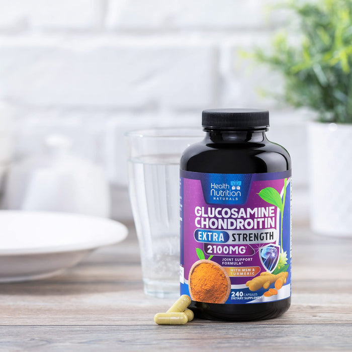 Glucosamine Chondroitin MSM 2100mg Complex - Joint Health Supplement with Turmeric & Boswellia - Quercetin for Cartilage, Flexibility & Mobility - Triple Strength Glucosamine Sulfate - 240 Capsules