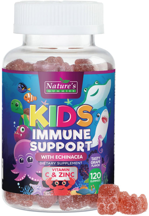 Kids Immune Support Supplement Gummies - Daily Childrens Vitamins C, Zinc & Echinacea - Gummy for Kids Immunity Support, Ages 4 and Up, Natural Berry Flavor, Non-GMO, Gluten-Free & Vegan - 120 Gummies