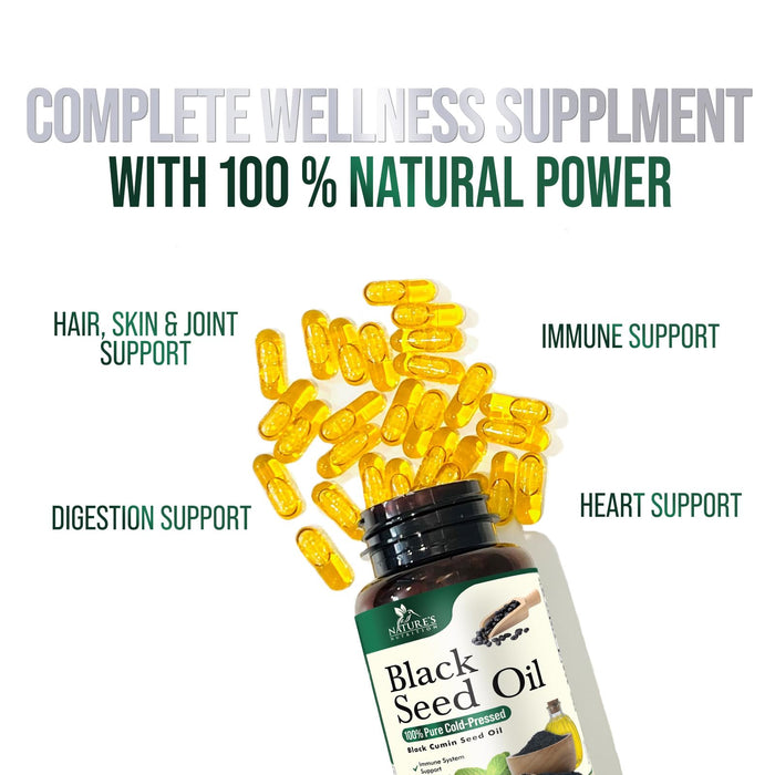 Black Seed Oil Softgels 1000mg - Premium Nigella Sativa Blackseed, Pure Natural Black Cumin Seed Oil & Antioxidant for Skin & Immune Support - Non GMO, Bottled in USA Supplement - 120 Softgels