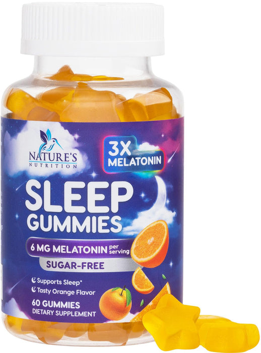 Melatonin Sleep Gummies Sugar Free - 6 mg Melatonin Sleep Gummies for Adults, Extra Strength Sleeping Gummy Supplements, Occasional Sleeping Support Supplement, 6mg Gomitas para Dormir - 60 Count