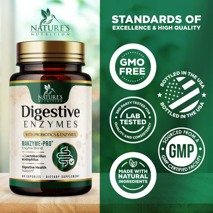 Digestive Enzymes with Probiotics - Probiotic Multi Enzymes with Probiotics and Prebiotics for Digestive Health and Bloating Relief for Women & Men, Daily Enzymes for Gut & Digestion - 60 Capsules
