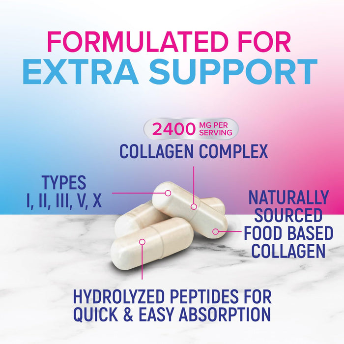 Multi Collagen Peptides Supplement - Hydrolyzed Types I, II, III, V & X Multi Collagen Pills, Hydrolyzed Collagen Peptides Supplements, Hair, Skin, Nail, and Joint Support Supplement, 180 Capsules