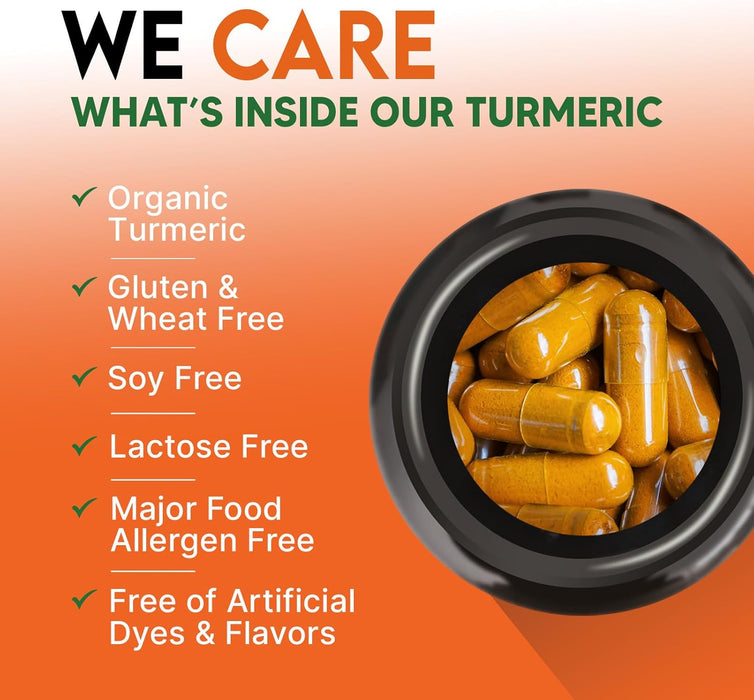 Turmeric Curcumin Supplement 2000mg - Nature's Joint & Immune Support, Organic Tumeric & BioPerine Black Pepper for Best Absorption with 95% Curcuminoids, Non-GMO, Bottled USA - 240 Count