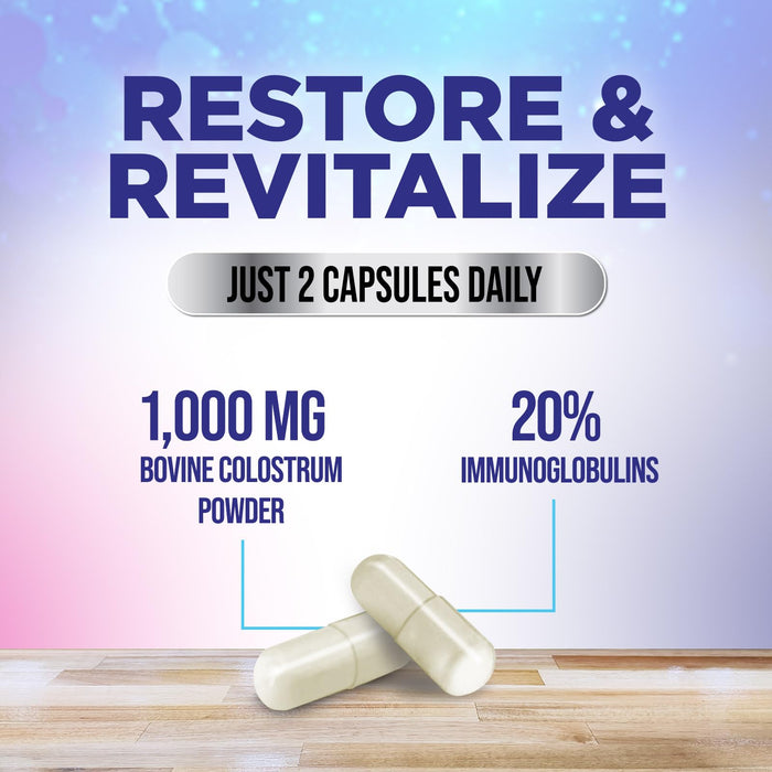 Colostrum For Women Supplement 1000mg 20% Immunoglobulins for Muscle, Skin & Hair Support - Gut Health Digestive & Immune Support - Bovine Colostrum Powder - Gluten Free & Unflavored - 60 Capsules