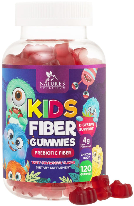 Fiber Gummies for Kids, Daily 4g Gummy Fiber Supplement, Prebiotic Digestive Health Support - Nature's Plant Based Soluble Fiber, Supports Regularity & Digestion for Kids Non-GMO - 120 Gummies