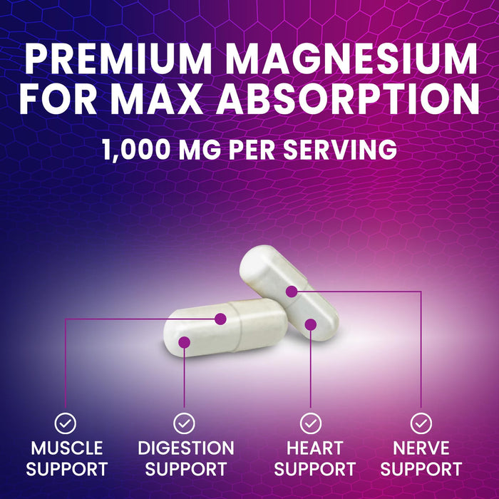 Magnesium Citrate Supplement 1000 mg for Best Absorption, Supports Bone, Heart Health, Nerves, Muscles, Metabolism & Calm, Nature's Pure Magnesio Vitamin Pills, Bottled in USA - 120 Capsules
