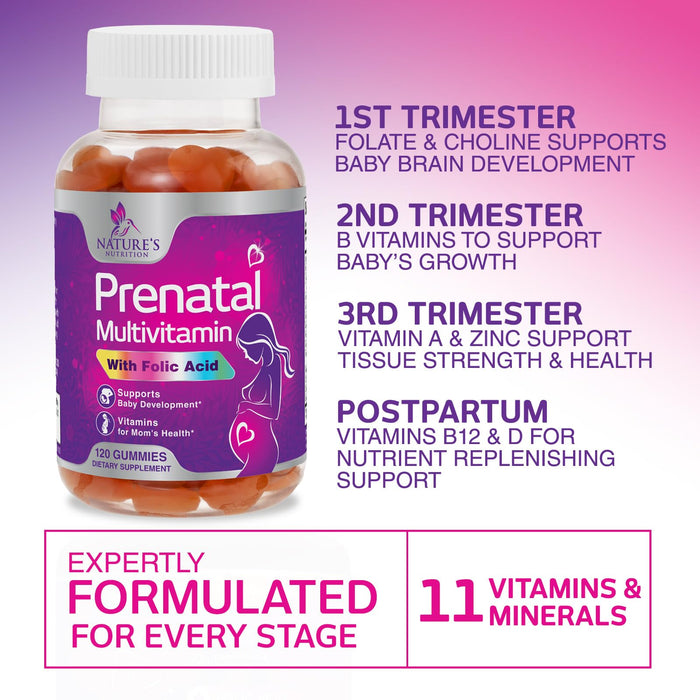 Prenatal Vitamins for Women Gummies, Folic Acid 1335mcg Pregnancy Vitamins for Fetal Support, Vitamin A, C, D3, B12, B6 & Folate, Prenatal Multivitamin Gummy for Pregnant & Nursing Women - 120 Gummies