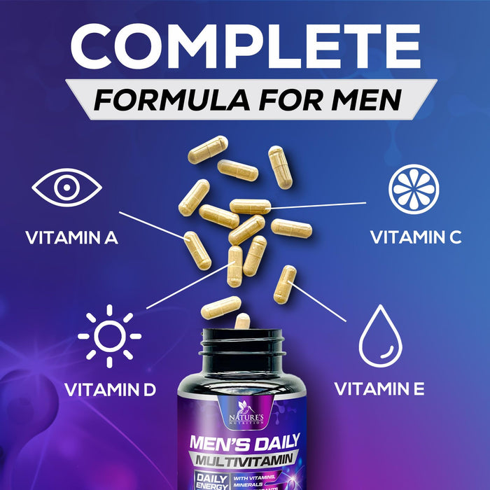Multivitamin for Men - Vitamin A, C, D, E, Zinc, Calcium, Multivitamins for Immune Health Support, Vitamin B12, Men’s Daily Multivitamin Supplement Capsules, Non-GMO Mens Multi Vitamins - 60 Capsules